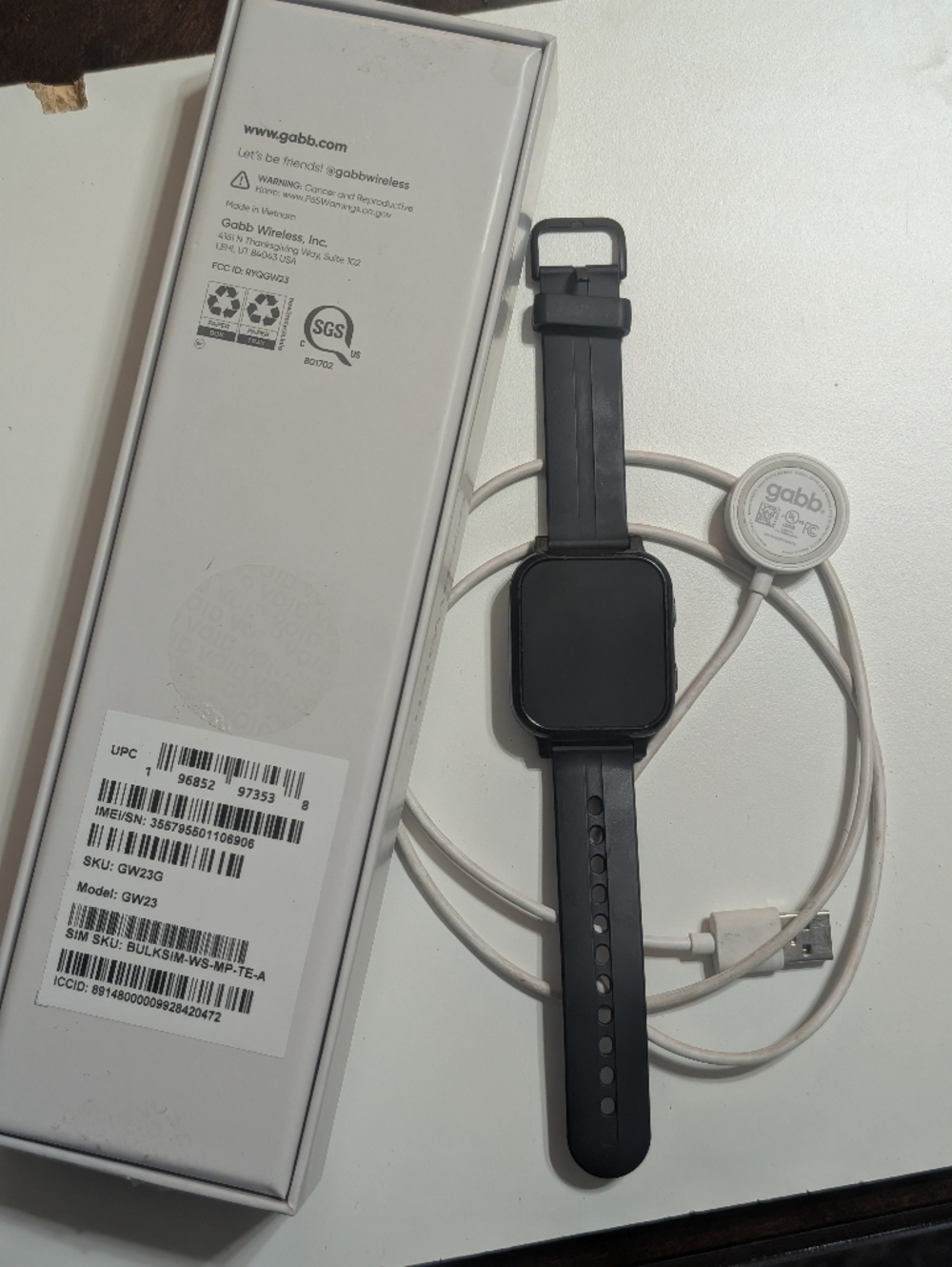 Gabb Watch 3 Black Square Smartwatch with Black Silicone Strap